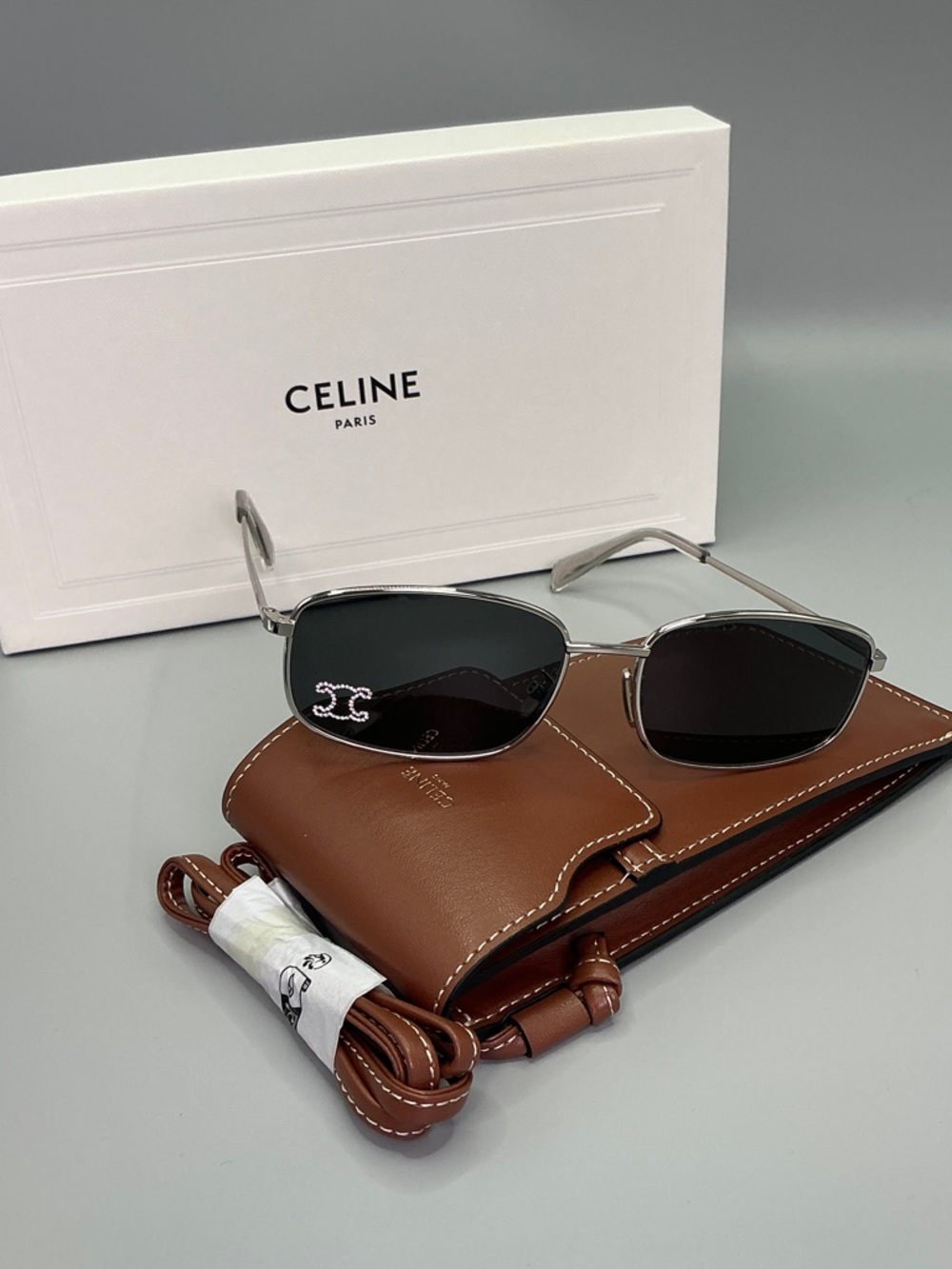 NWT Celine Silver Metal Rectangular Sunglasses with Black Lenses - Picture 2 of 7